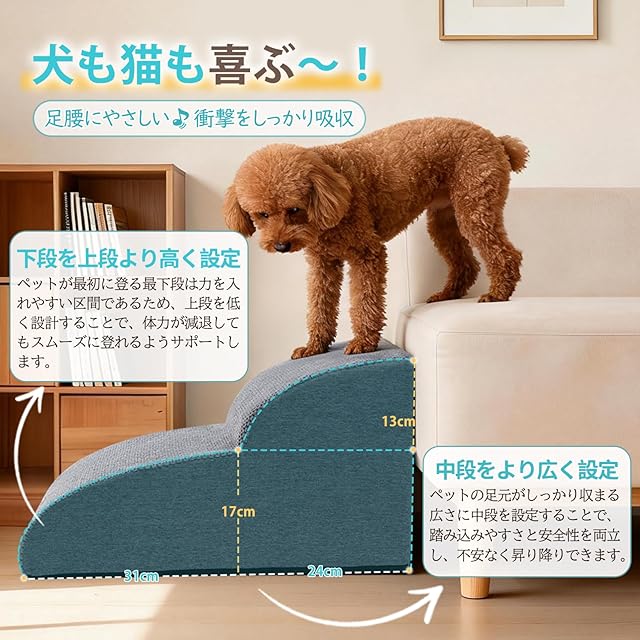 KYAKO 犬 階段 犬 ステップ 高さ30CM ペット 階段 犬 スロープ ドッグ