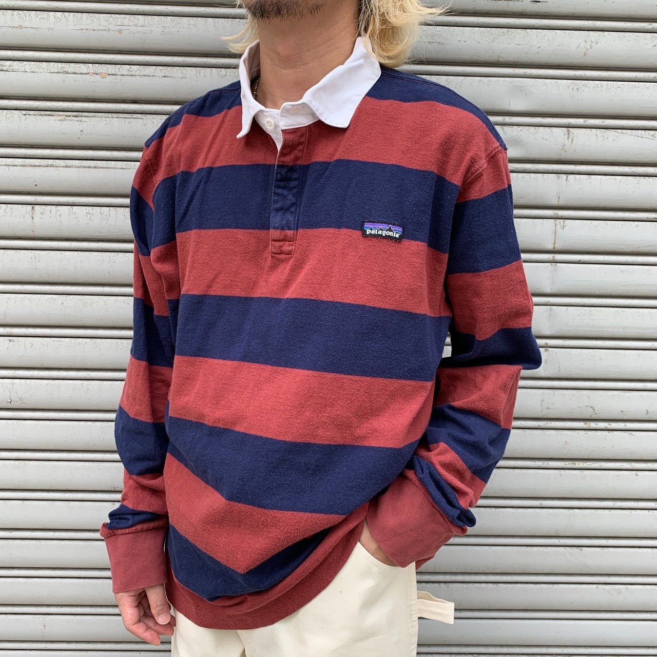 patagonia パタゴニア　ボーダー柄ラガーシャツ　太ボーダー　エンジ　XL