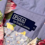 90s Polo Ralph Lauren ラルフローレン 花柄 バラ 半袖 開襟シャツ 柄シャツ アロハシャツ M/くすみブルー系 メンズ ビンテージ 樫山