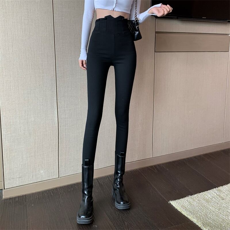 タイトフィットストレッチブラックペンシルパンツレディース秋ハイウエストストレートパンツ2020新しいカジュアルハーレムパンツ ブラックストロベリース7605189448