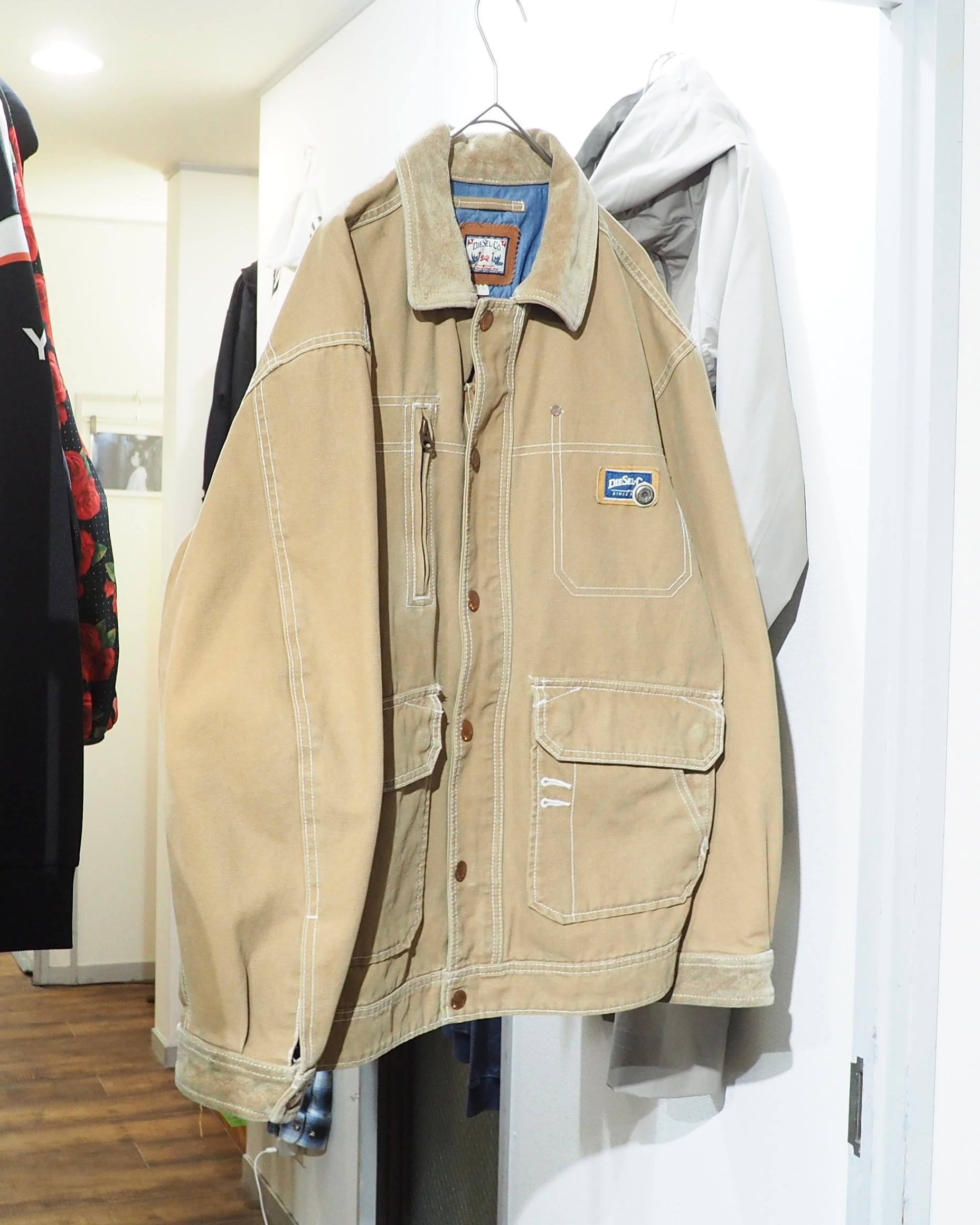 " DIESEL " Suede Leather Switching Cotton Duck Work Jacket