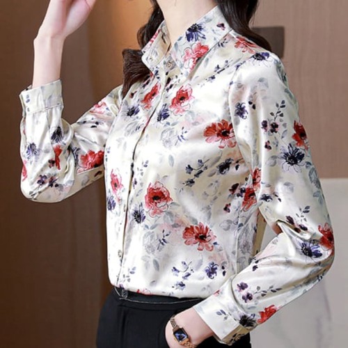 シャツ レディース トップス ブラウス 大きいサイズ ゆったり 長袖 春 大人 柄 柄シャツ 開襟 開襟シャツ 襟付き 可愛い シャツ レディース トップス ブラウス 大きいサイズ ゆったり 長袖