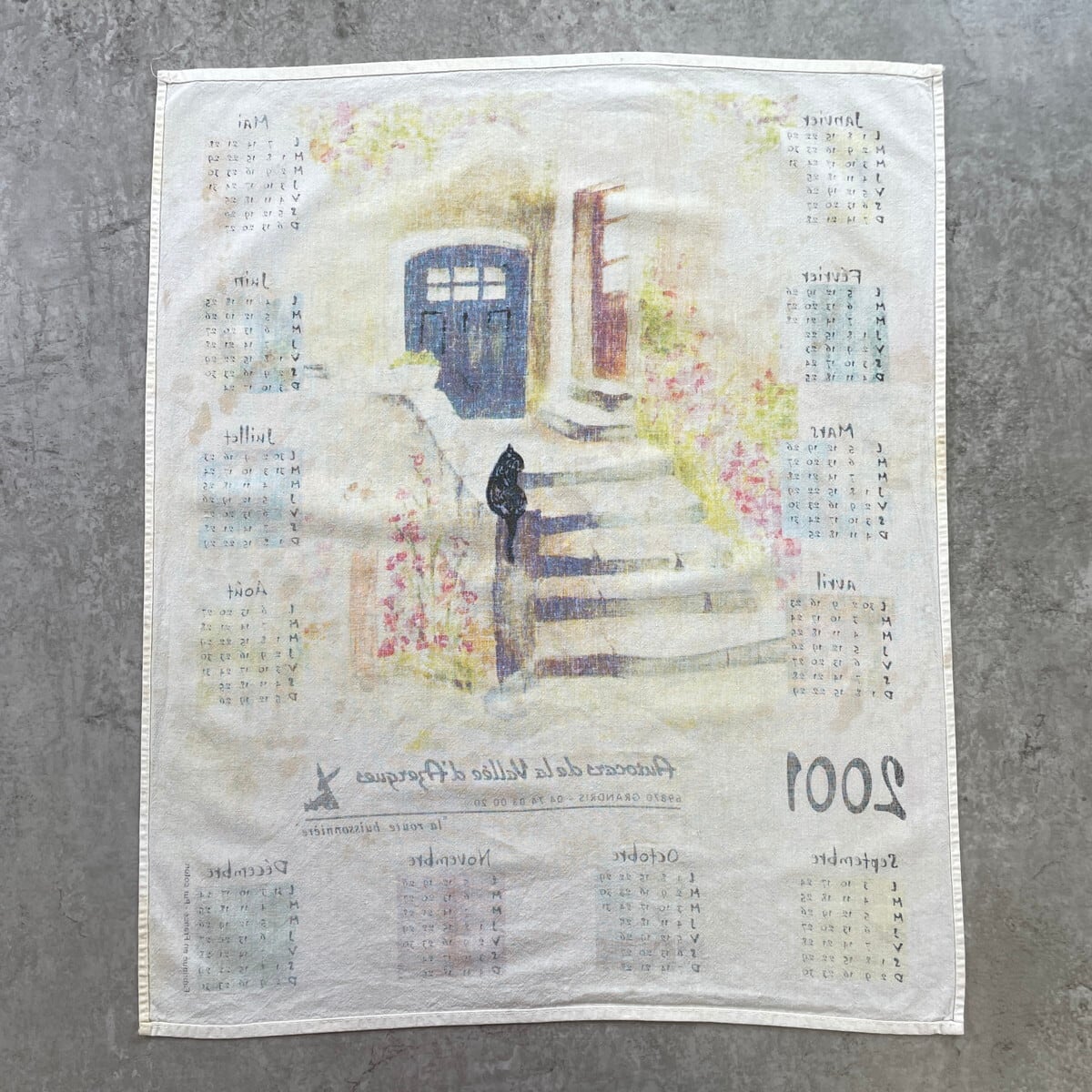 00年代 フランス製 風景画 キャット アニマル カレンダー タペストリー