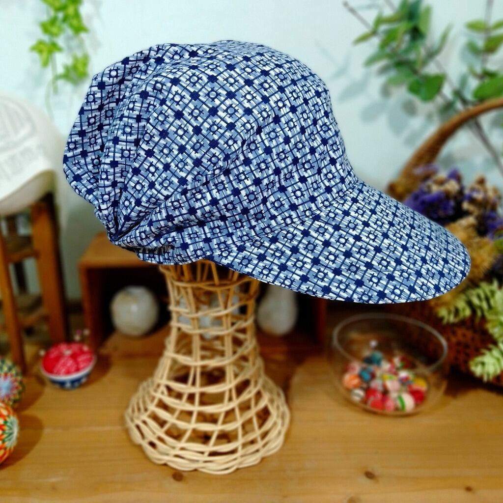 赤花車デニム　帯キャスケット帽子★ハンドメイド着物帯リメイク 赤花車デニム 帯キャスケット帽子☆ハンドメイド着物帯リメイク