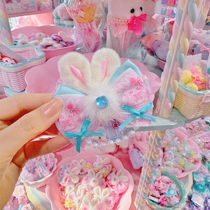 【F7】62-43うさ耳リボンヘアクリップ