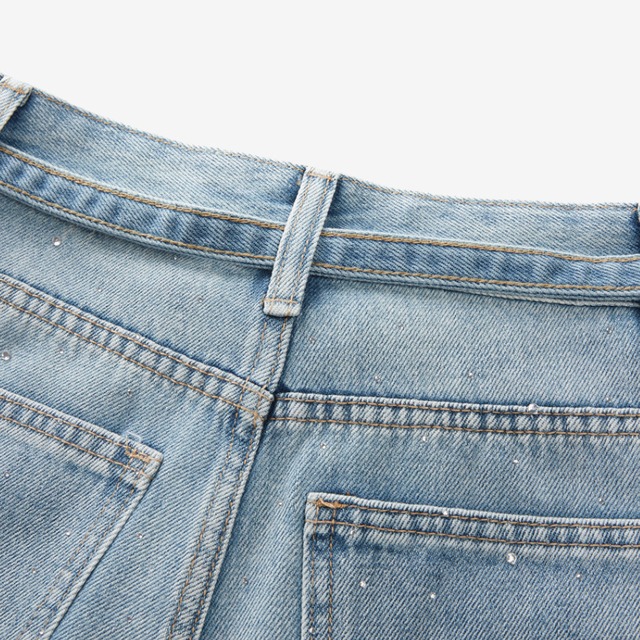 belted rhinestone denim pants　J00438