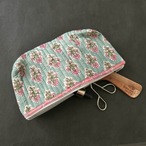 ブロックプリント　マルチポーチ　ライトブルー