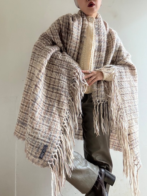 70-80s Vintage Mohair Plaid Big Shawl