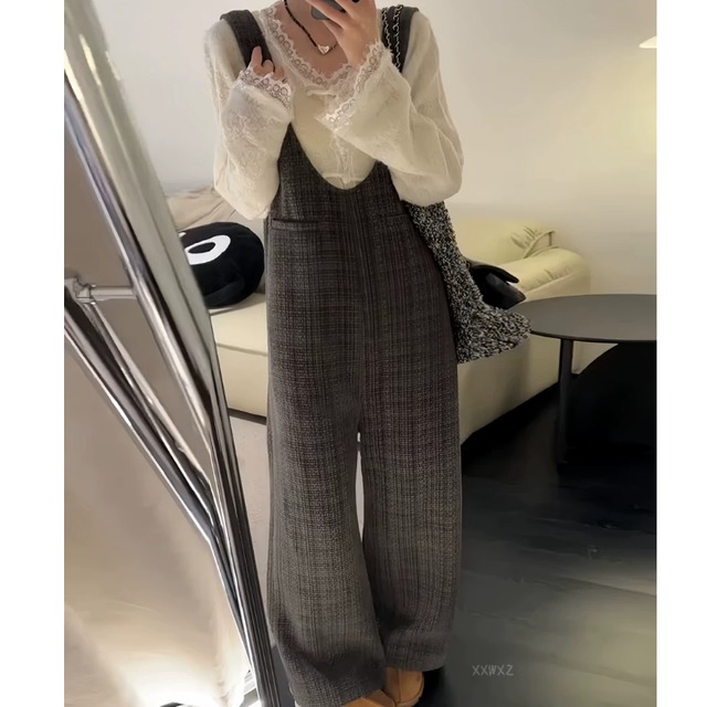 チェックワイドサロペット　2litr03059