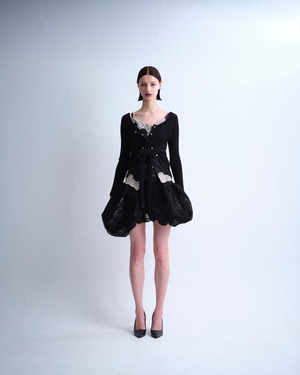 waist draping camisole lace - BLACK