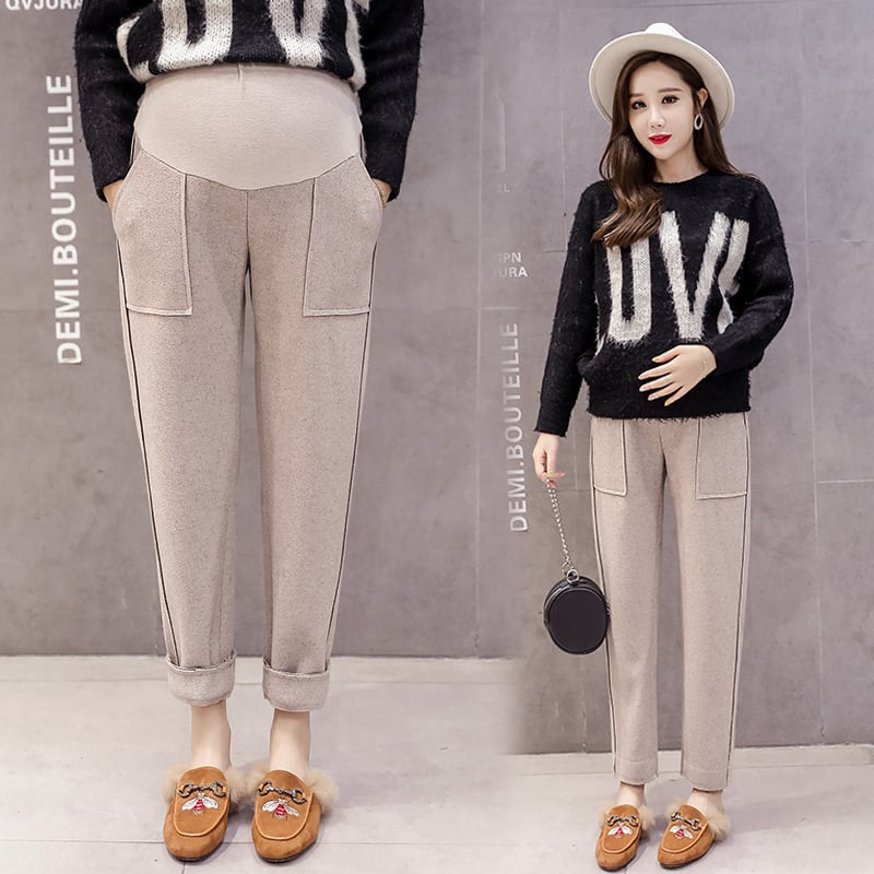 【新作】【送料無料】 マタニティウェア2020秋冬オールマッチ新しい妊娠中のベリーリフトパンツファッション小さな足ウールハイウエスト妊娠中のハーレムパンツ-アリババ ハイウェスト オータム 秋物 ウィンター 冬物 expec244151765424