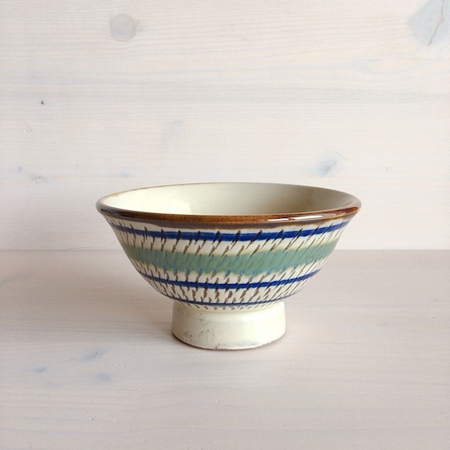 壷屋焼　幸陶器 飛びカンナグリーン　お茶碗