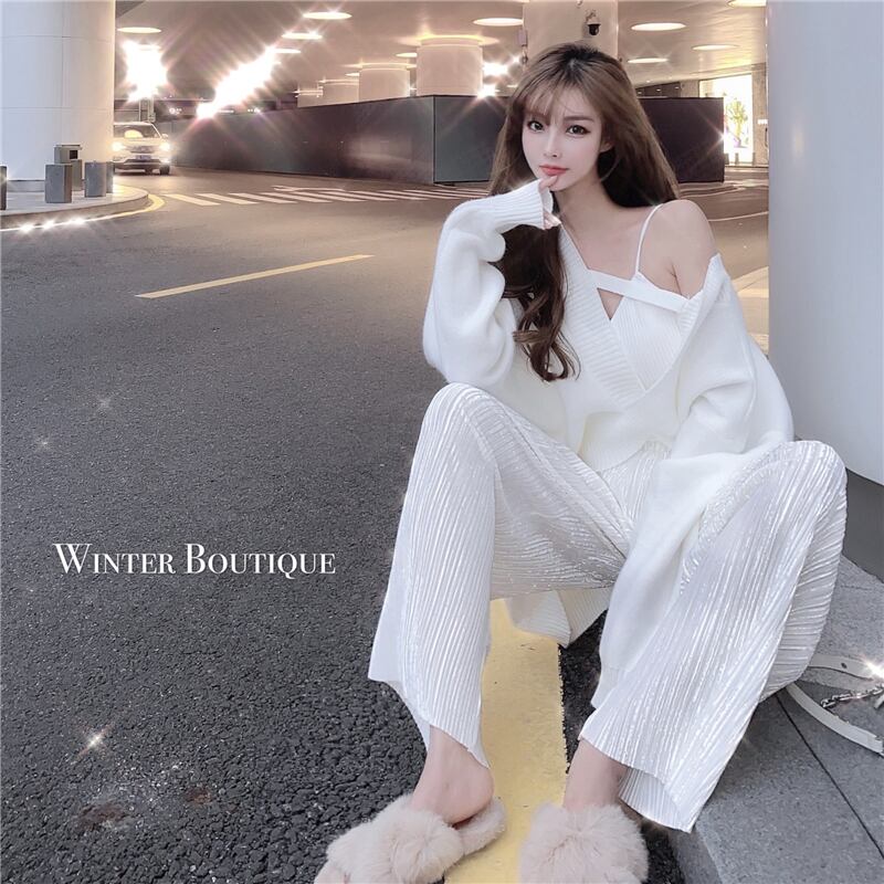 スタイルニットセーター コート スプリングオータムクロスルーズホワイトトップス 春物 秋物 ブラックストロベリース53001876505