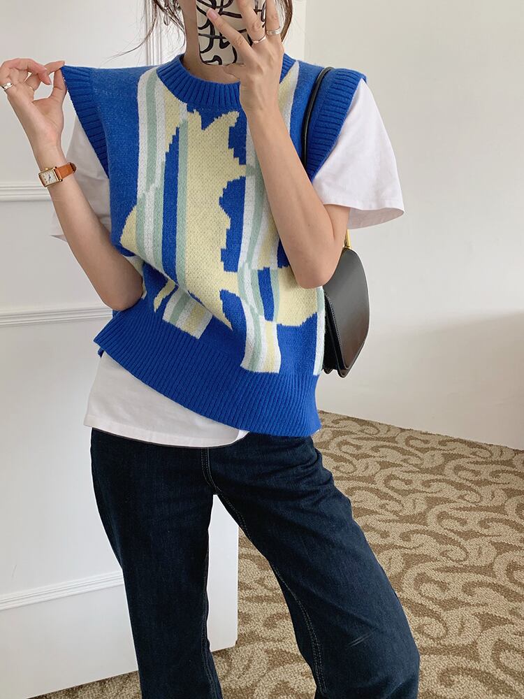 ニットスタイルノースリーブラウンドネック ストリート Oネック ビッグFスモールZ韓国3005559853