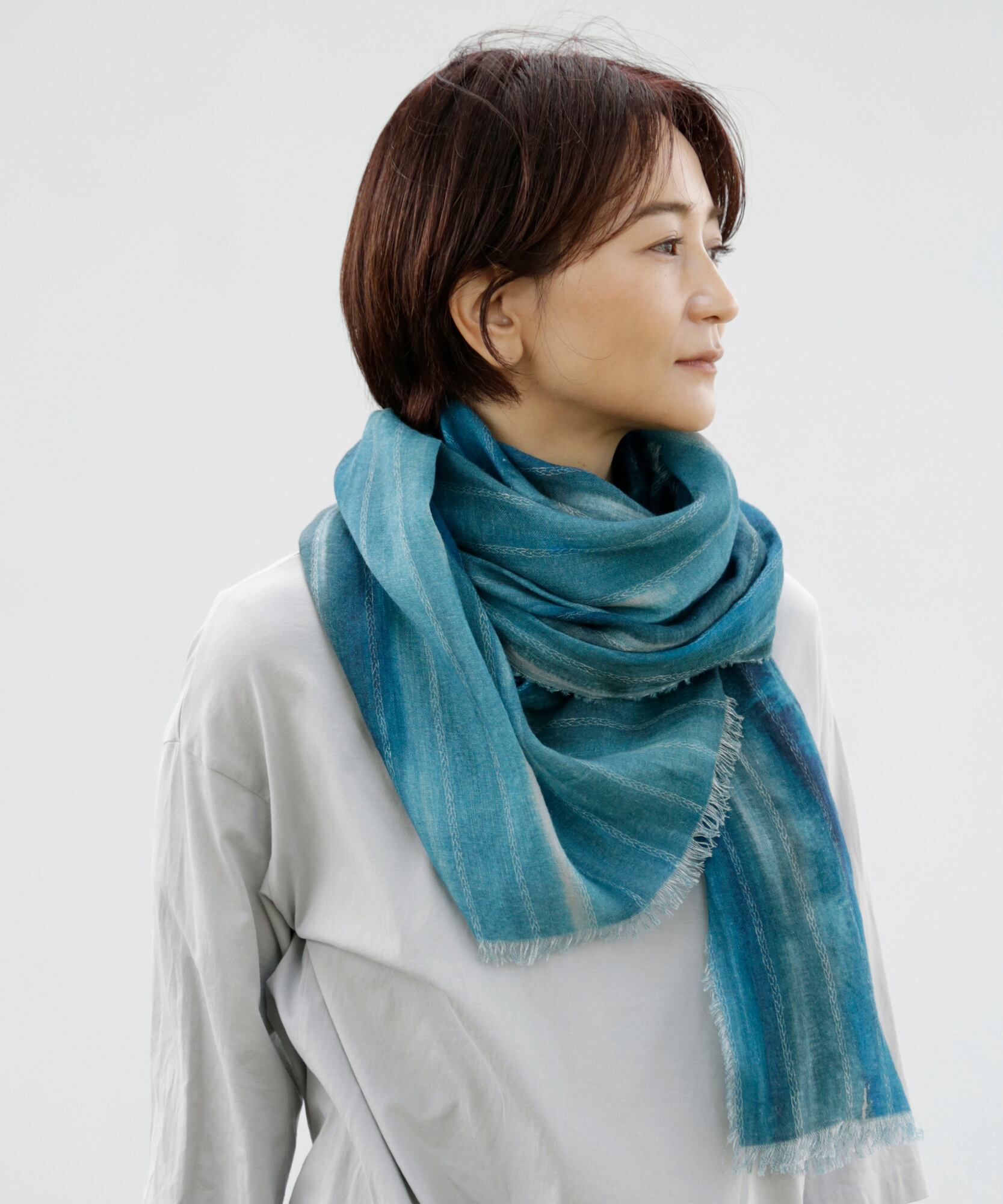 水彩】水彩リネンガーゼストール〇オレンジ | 上質に自分らしさを