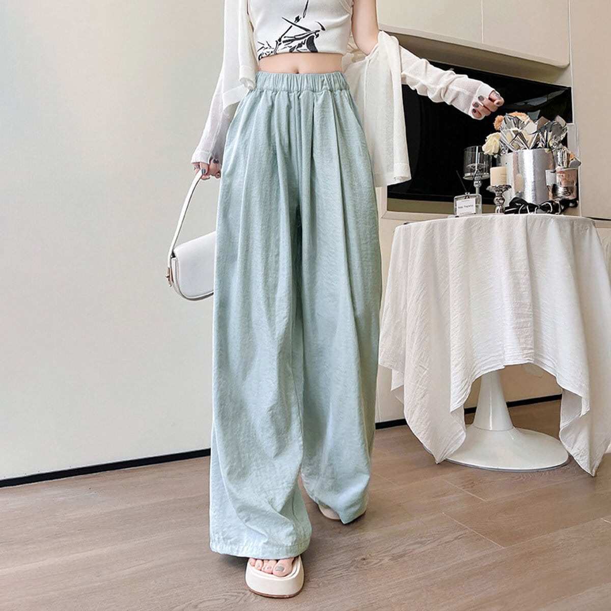 ワイドパンツ レディース 春夏 韓国 薄手 大人 カジュアル ゆったり 体型カバー リラックス イージーパンツ おしゃれ シンプル オフィスカジュアル 無地 大人可愛い 大人女子