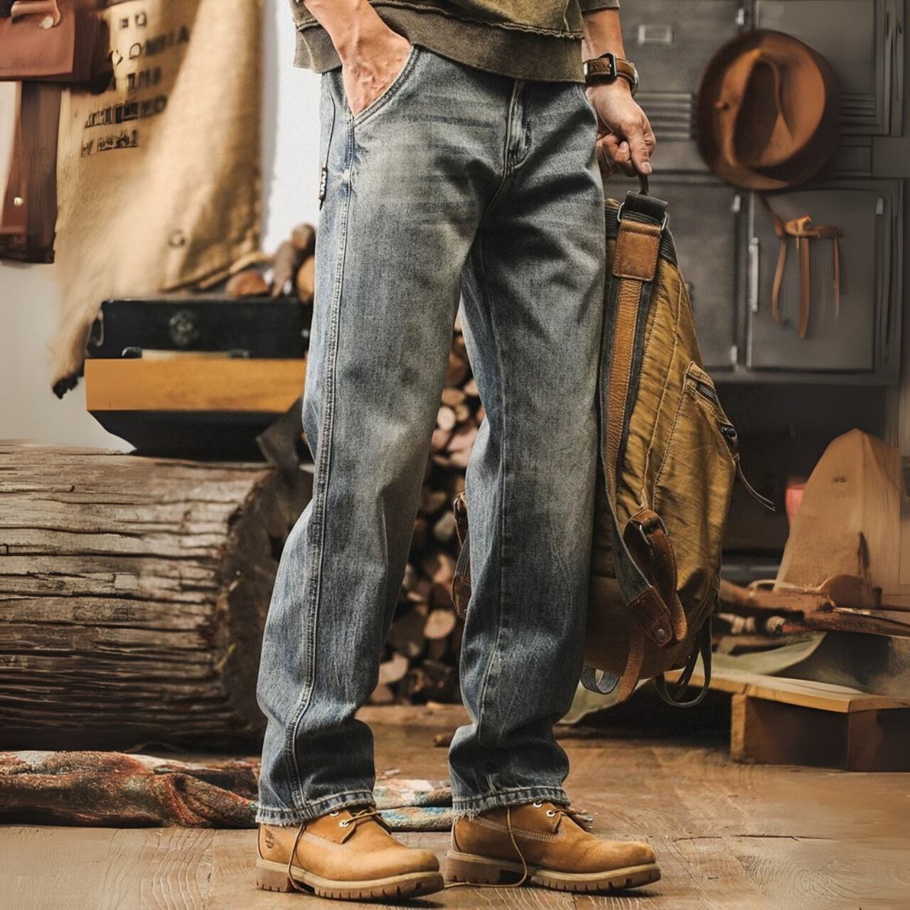 パッチポケット テーパード フルレングス デニムパンツ 00559