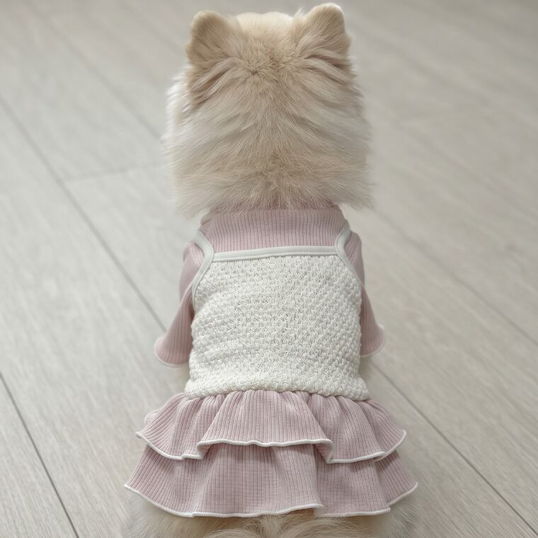 diva onepiece S ~ XL 2color / 犬服 秋冬 ワンピース ドレス 重ね着風 ドッグウェア 韓国ワンコ服 フリル 無地 シンプル 犬の服 小型犬 中型犬 ペット用品
