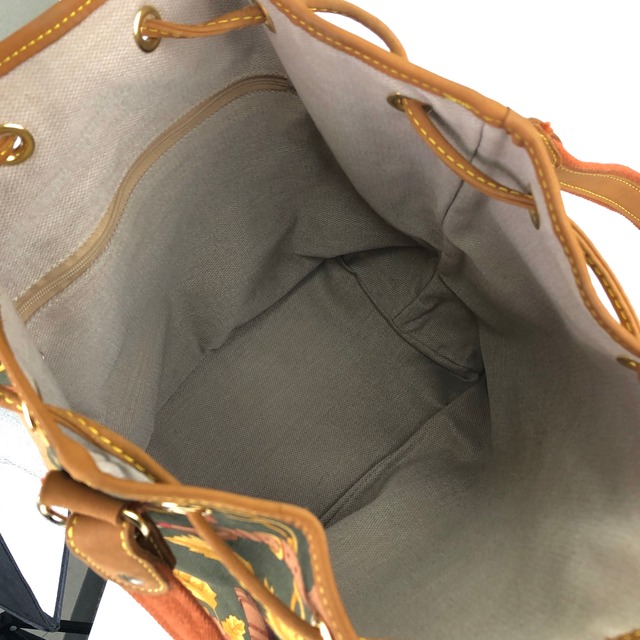 LOEWE ロエベ　アナグラム　総柄　巾着　ドローストリング　キャンバス×レザー　ショルダーバッグ　グリーン×ブラウン　vintage　ヴィンテージ　オールド　45a7dw