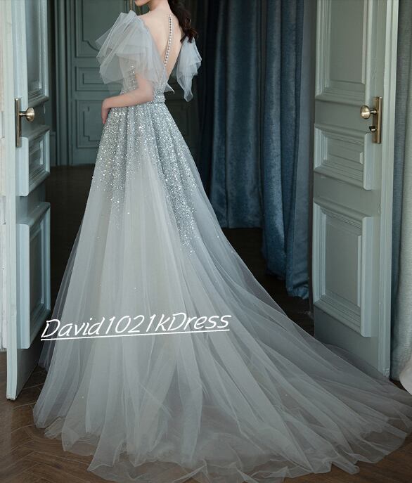 高品質！パーティードレス グレー イブニングドレス ハンドビー  