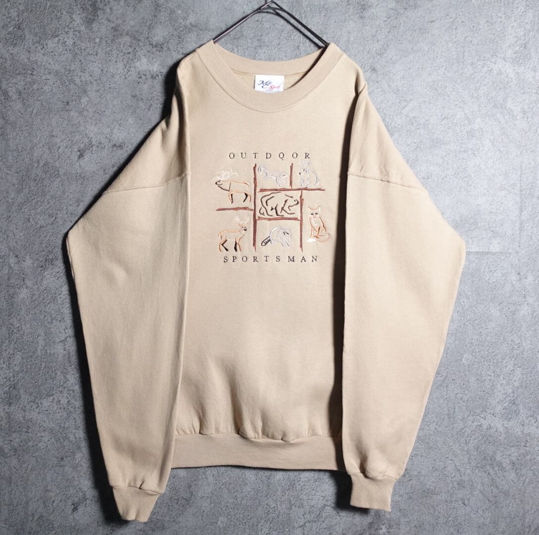 90s Beige animal embroidery design sweat
