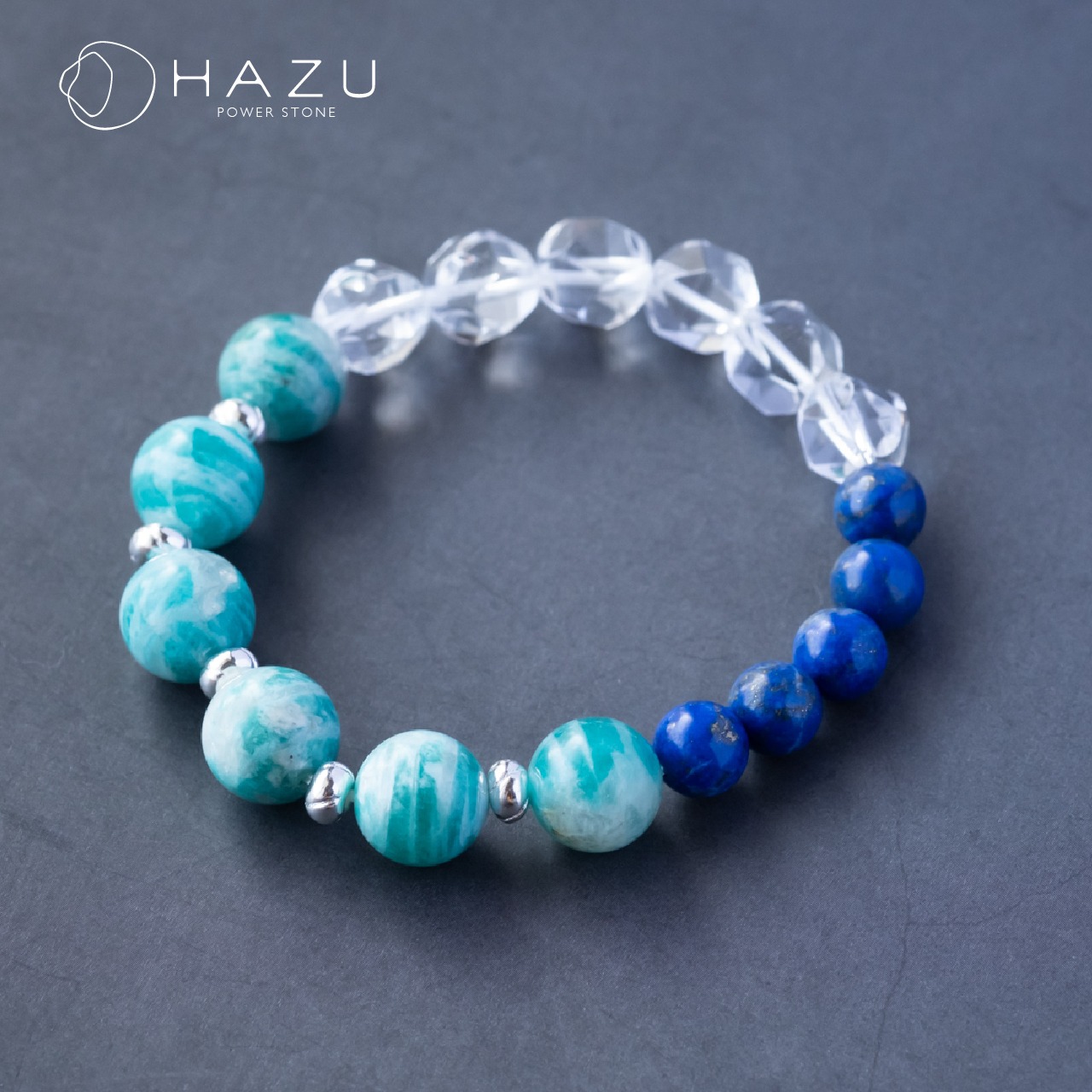 希望と運気を呼ぶ爽やかブルーブレス［ゼブラアマゾナイトインシリカ／ラピスラズリ／水晶］