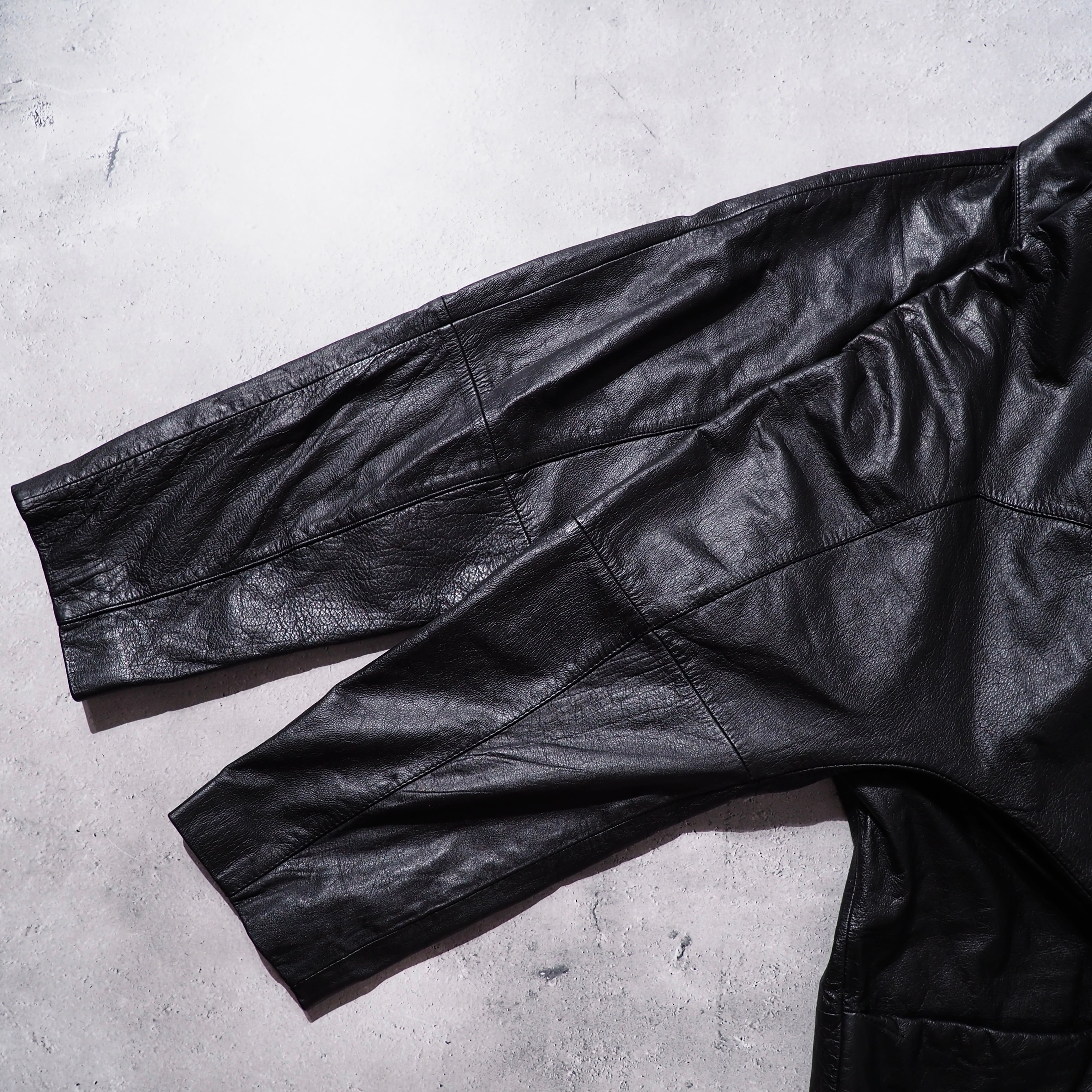1980 - 90s Black mode Dolman sleeve vintage long leather coat