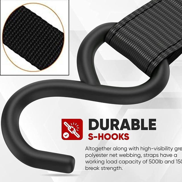 Runbod ラッシングベルト ラチェット式ベルト 荷締めベルト 荷物固定ベルト 5m 黒 ラッシング幅2.5cm 破断荷重約800kg 2本組 ブラック