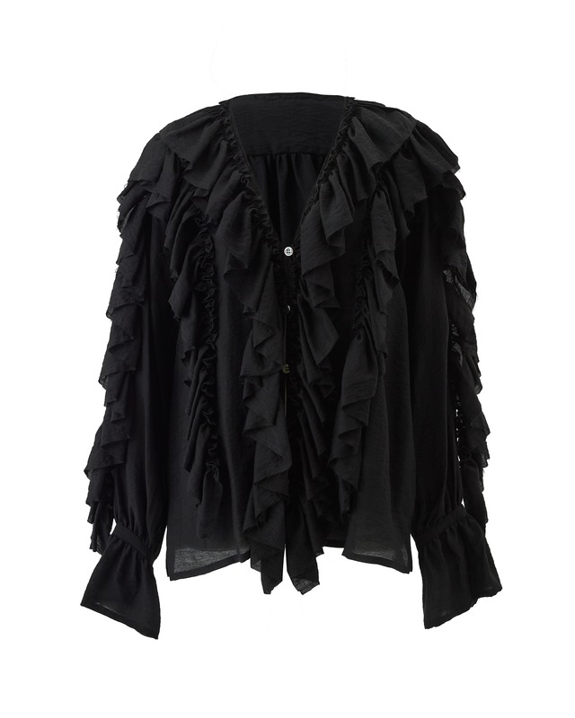 ボリュームフリルブラウス Alan　ブラック