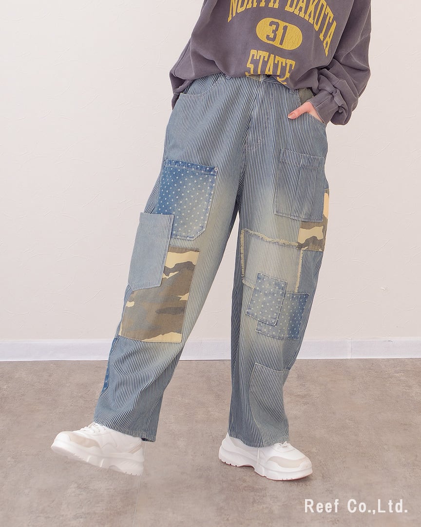 再入荷✨【デニム×迷彩柄 パッチワークパンツ】 ST-225946 Brand