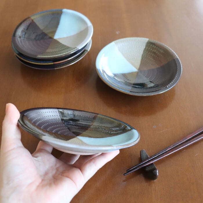 花器　陶器の平ら　グラデーション　ヴィンテージ　小石原焼き 小石原焼 森喜窯 5寸皿 グラデーション Koishiwara-yaki Plate 15cm