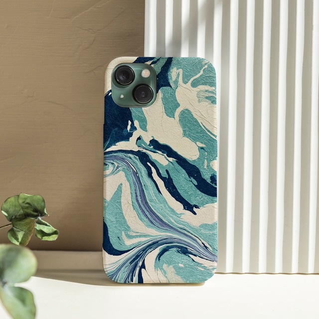 受注生産 iPhoneケース ブルーグリーンの海流マーブル｜水面模様 PABS086A