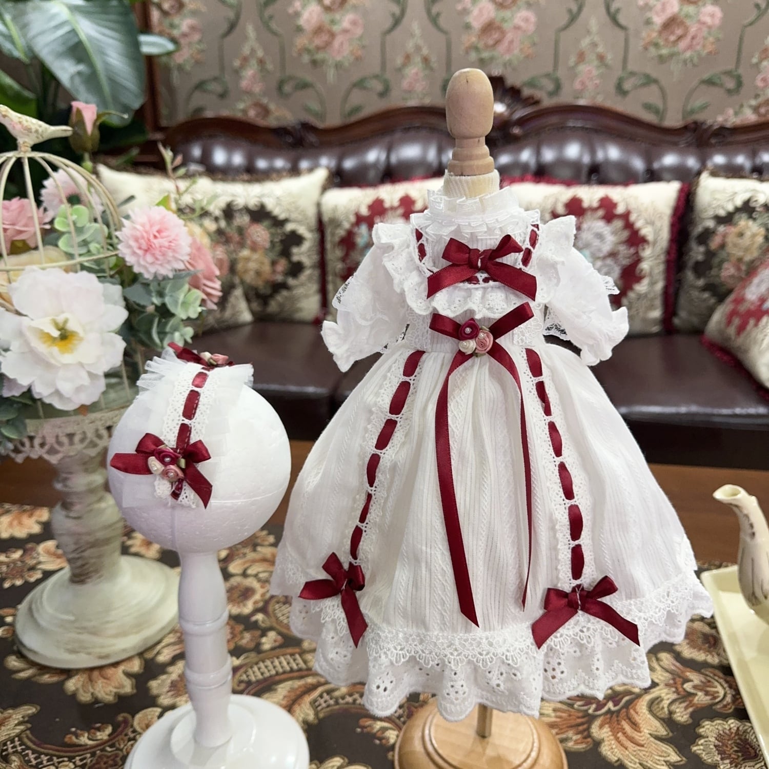 DD,SD,MDD,MSD,幼SDサイズ ドール服 赤 リボンドレスセット | ドール服 DD,SD,MDD,MSD,幼SDサイズ ドール服 赤 リボンドレスセット | ドール服