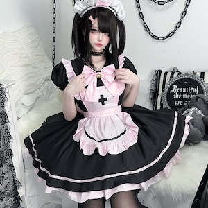 ゆめかわ♡十字架付きブラックピンクメイド服　kos72★