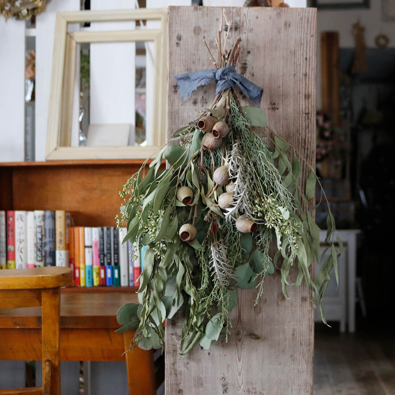 1点もの 丈約50cm 】4種のユーカリのグリーンスワッグ ＊ ドライ