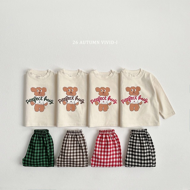 【ﾉﾍﾞﾙﾃｨ＆送料無料】Hug Bear Check Top & Bottom / vivid-i