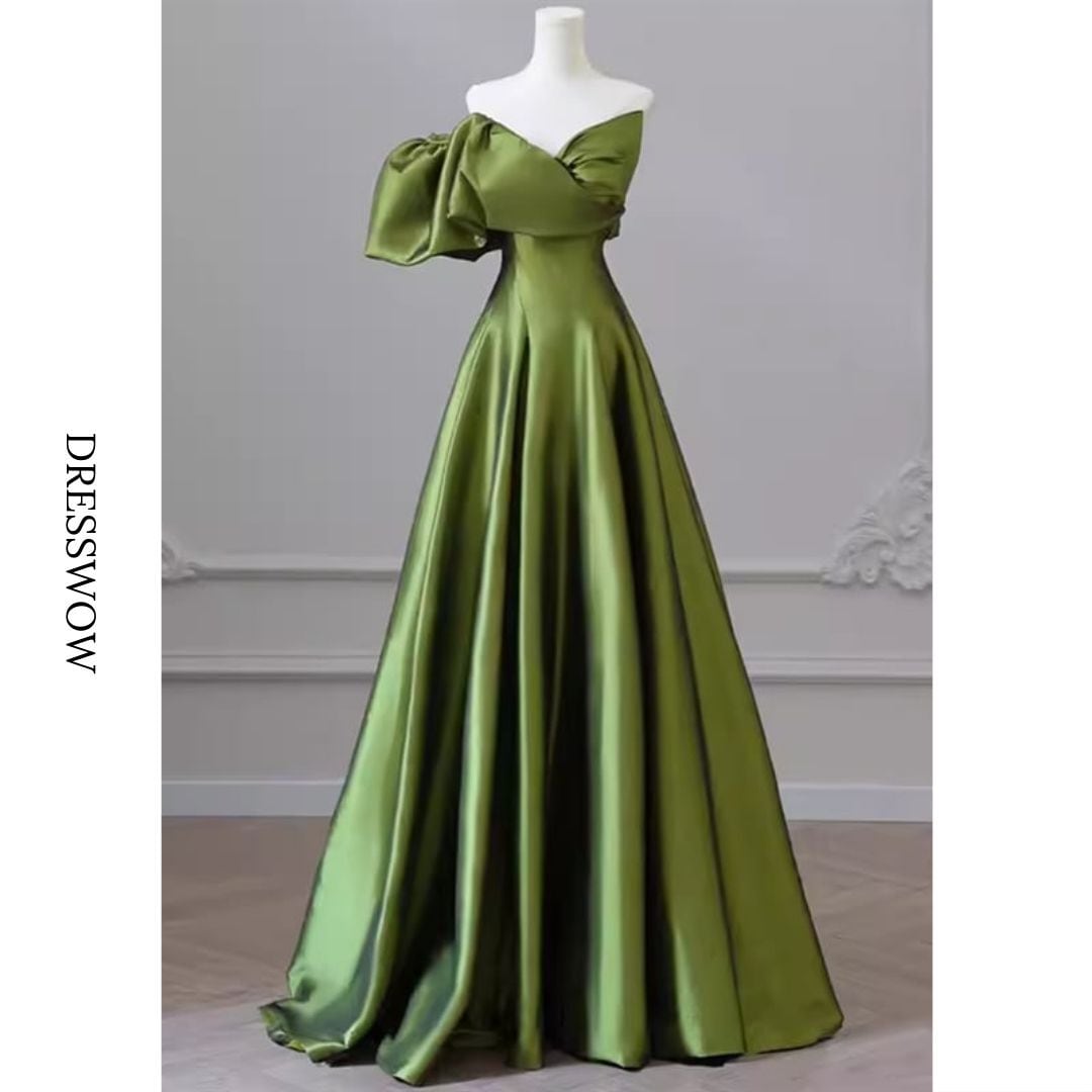 ワンショルダーサテンドレス D1017