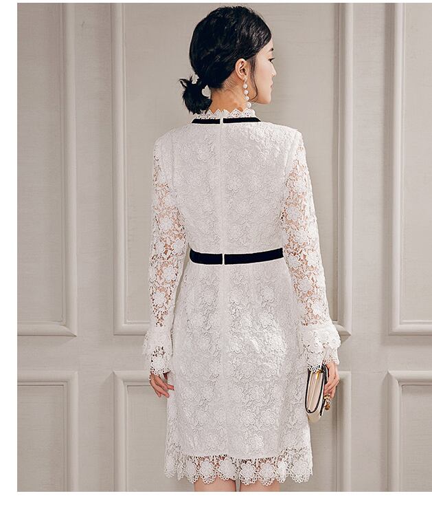 ワンピース 白 レース 花柄 オーガンジー お姫様 お嬢様 風 タイト ミニ 長袖 可愛い Anlo433 Antoinette