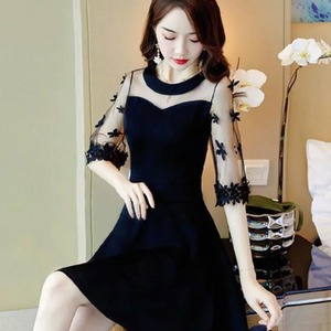 【送料無料】 ミニドレス 衣装 Aライン フレア プルオーバー 半袖 Uネック 異素材切り替え ドッキング 透け感 シースルー 薄手生地 エレガント 可愛い 大人可愛い きれいめ シンプル カジュアル シック コンサバ 華やか 大人 上品 おしゃれ お洒落 主役級 こなれ感 高級感 無地 夏 レディース 女性用 お呼ばれ 結婚式 二次会 パーティ 演奏会 フォーマル ファッション コーデ スタイル 体型カバー 美脚 脚長 定番 垢抜け 存在感 ブラック 大人カラー モノトーン