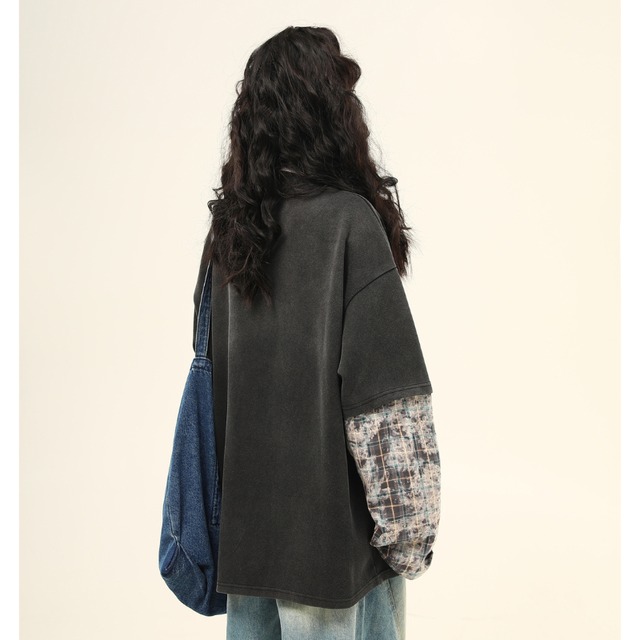 fade logo check pattern long sleeve tee　フェードロゴチェック柄スリーブロングティー　J1483