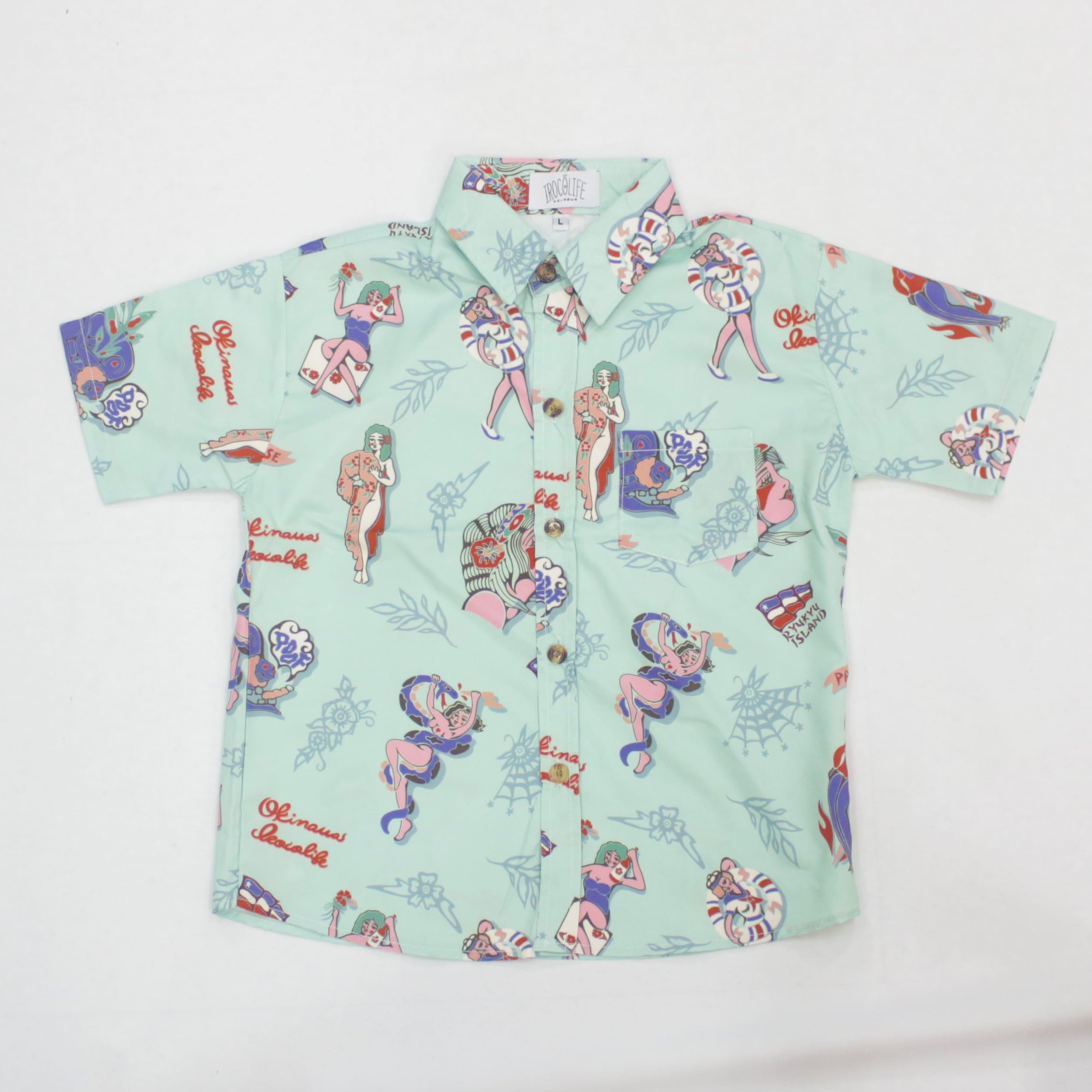 ピンナップガールズキッズアロハシャツ / ペパーミント | 沖縄の