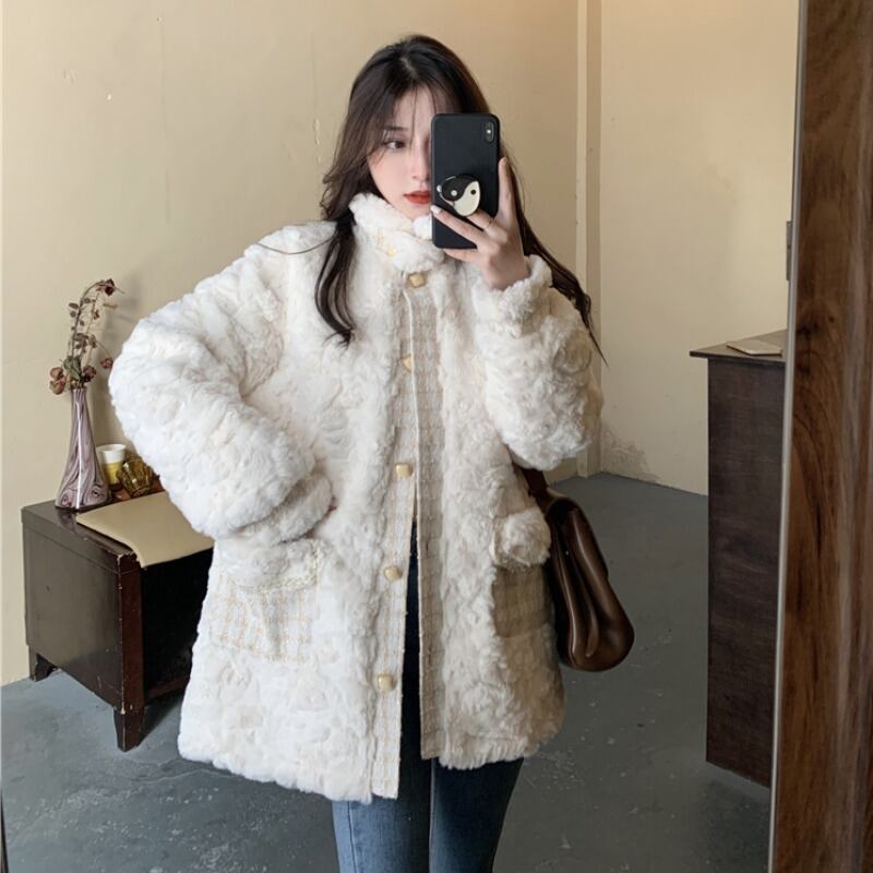 ウィンターウールジャケット ベルベットレディースルーズカラー コットン 冬物 萌量不足21240572888