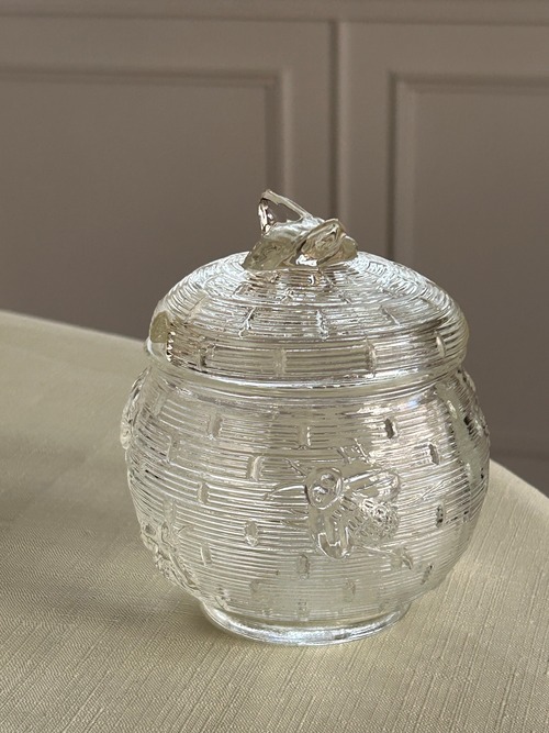 英国Vintage 蜜蜂　蜜蜂の巣箱のハニーポット ガラス製 クリア ジャム シュガーポット 小物入れ ディスプレイ小物
