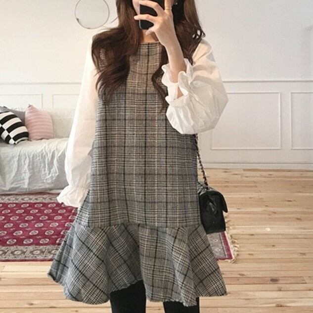 ワンピース レディース 送料無料 長袖 フリル かわいい 大人可愛い きれいめ フェミニン おしゃれ お洒落 お嬢様 ナチュラル ラブリー キュート ガーリー ロマンチック 抜け感 主役級 存在感 チェック柄 通勤 学生 通学 デート お出かけ 女子会 カフェ巡り お買い物 XL 2XL 3XL 4XL 大きいサイズ ビッグサイズ 春 秋 冬 10代 20代 30代 韓国 韓国系 着回し 普段使い 体型カバー ファッション コーデ プチプラ モテ トレンド 流行 インスタ映え