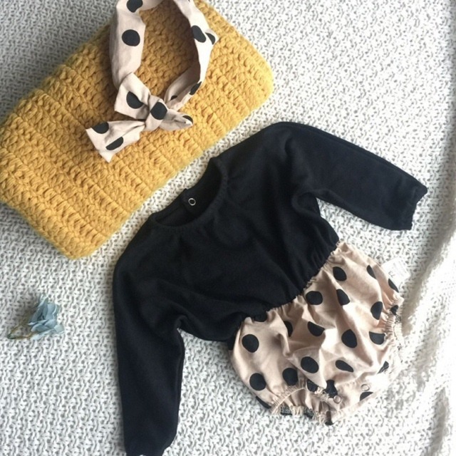 ターバン付き ドット、ギンガムロンパース