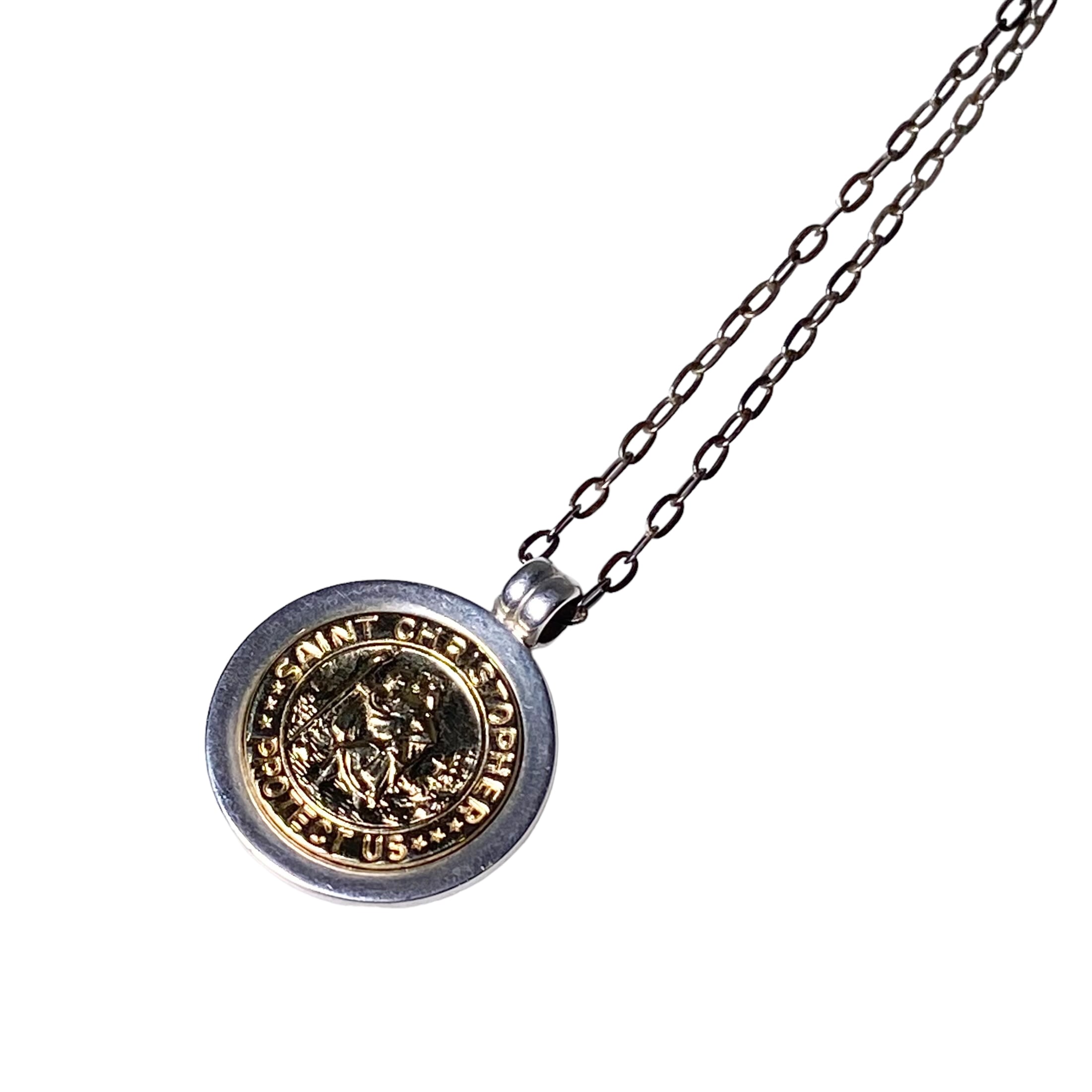 vintage TIFFANY silver × k18 coin pendant necklace “St.Christopher