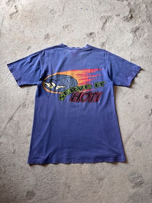 90～00s SPOT print Tee/JERZEES/USA製/1993年/M/バレ－ボ－ルプリントTシャツ/SERVE IT HOT/ネイビ－/古着