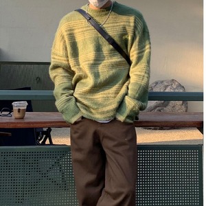 ラウンドネック細ボーダーソフトニット　1080