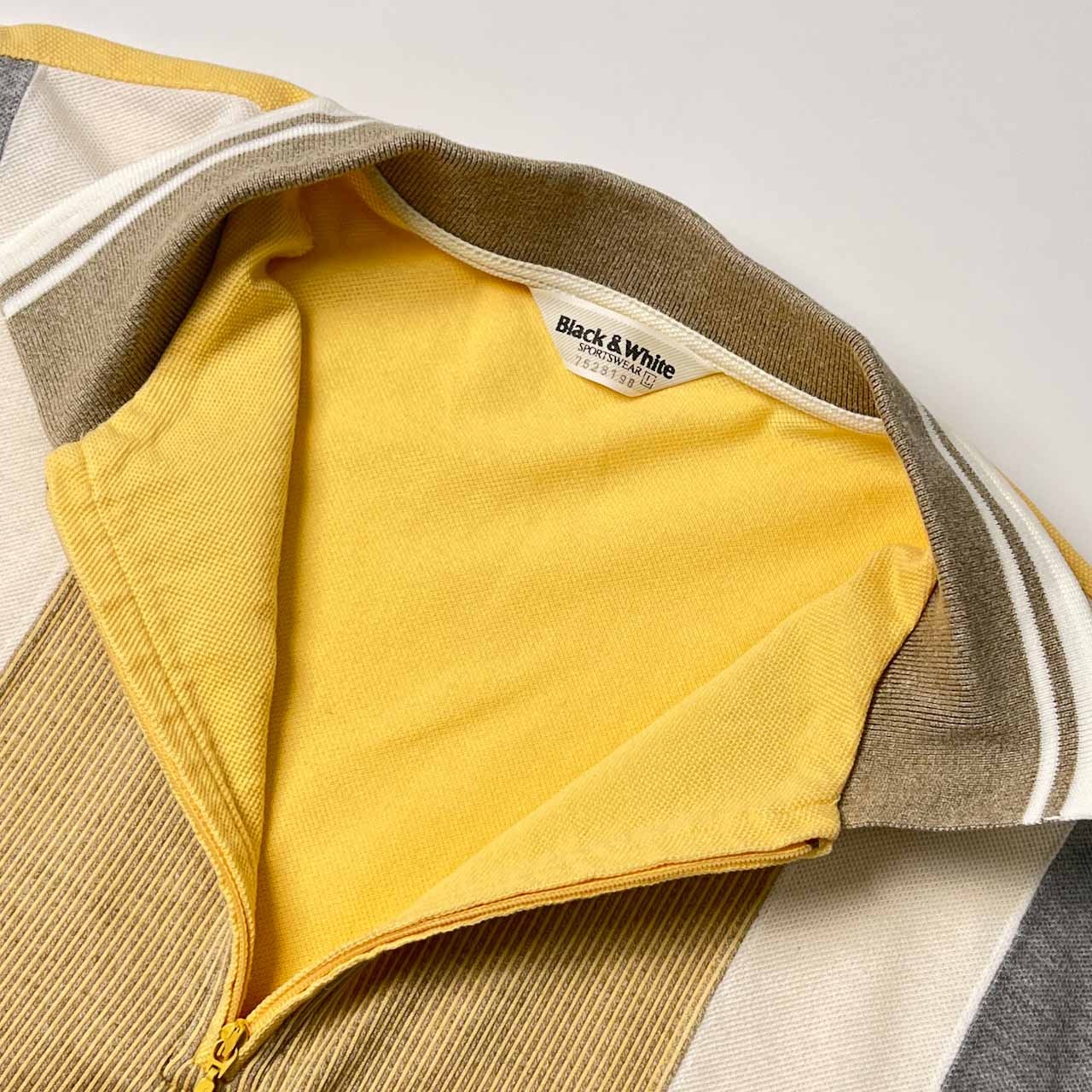 Black&White ブラック&ホワイト ストライプ ハーフジップ 半袖 ポロシャツ L/マルチ メンズ ゴルフ