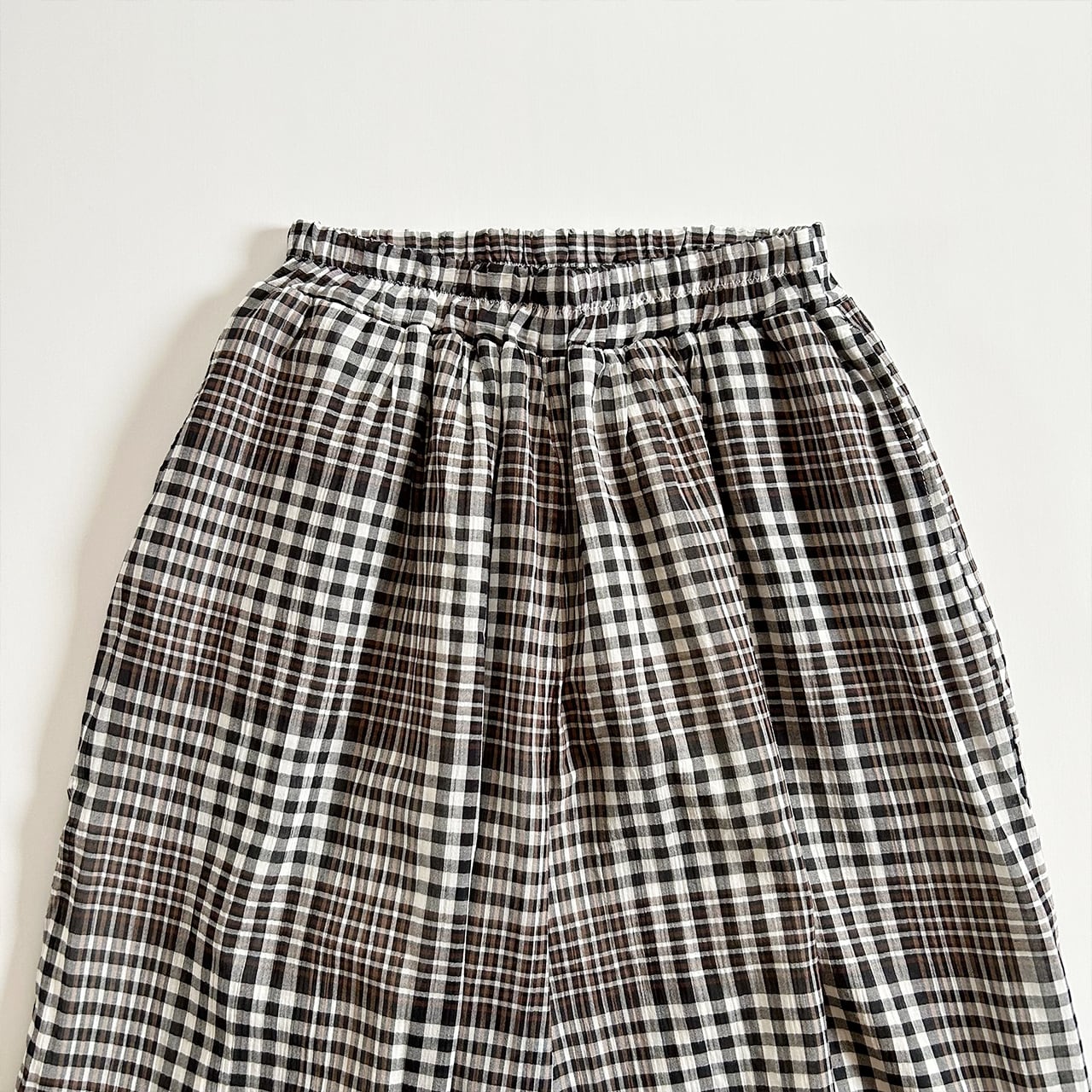 Cotton crêpe check wide pants